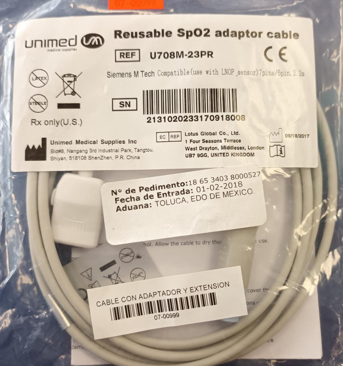 CABLE TRONCAL SpO2 U708M-23PR