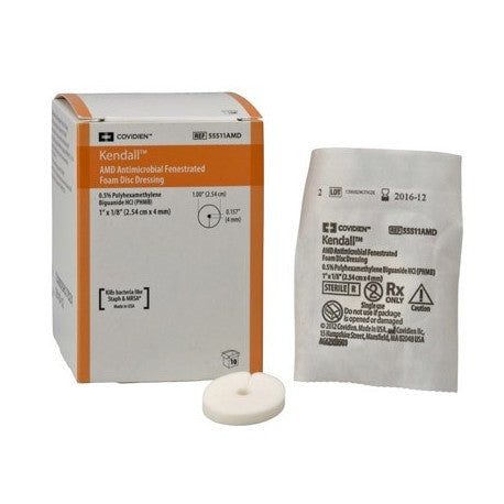 KENDALL AMD ESPUMA EN DISCO FENESTRADA ANTIMICROBIANO CON PHMB DIAMETRO INT 4MM REF. 55511AMDX CAJA C/10 PZS - ORTO-PAC, SILLAS DE RUEDAS, CAMAS HOSPITALARIAS, ORTOPEDIA BLANDA, CUNA PEDIATRICA, CARROS ROJOS, RODILLERAS, TOBILLERAS, CAMILLAS DE TRASLADO, CAMILLAS DE EMERGENCIA, PAPEL PARA EQUIPO MEDICO