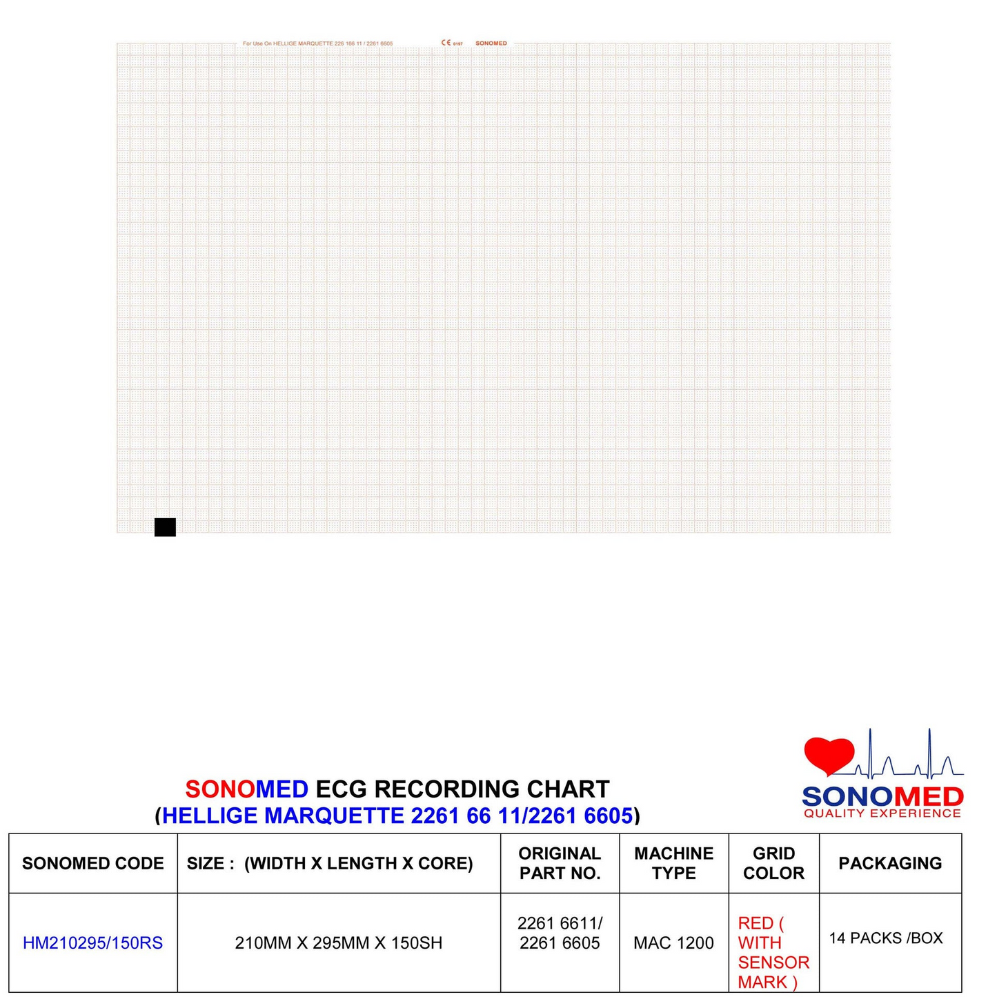 Papel para electrocardiografía marca sonomed modelo HM210295/150RS