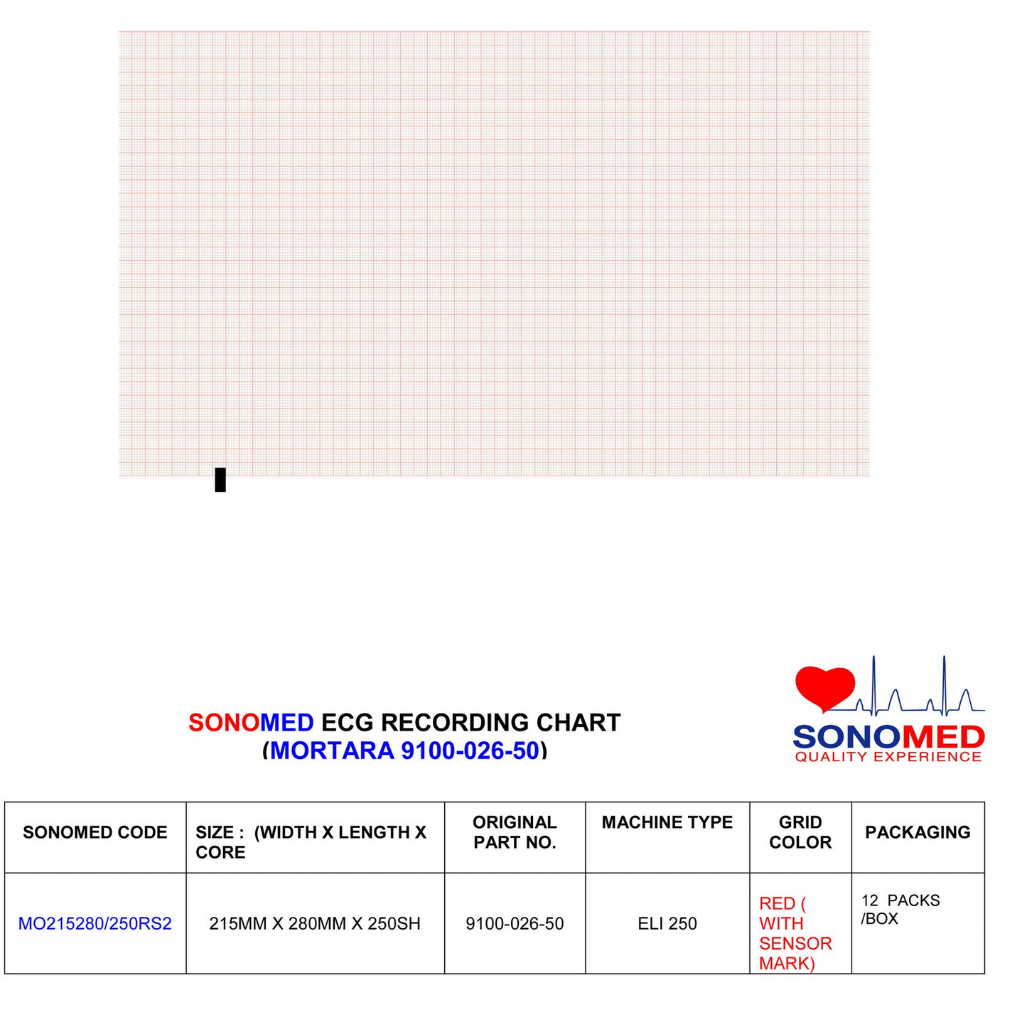 Papel para electrocardiografía marca sonomed modelo MO215280/250RS2 (mortara eli250)