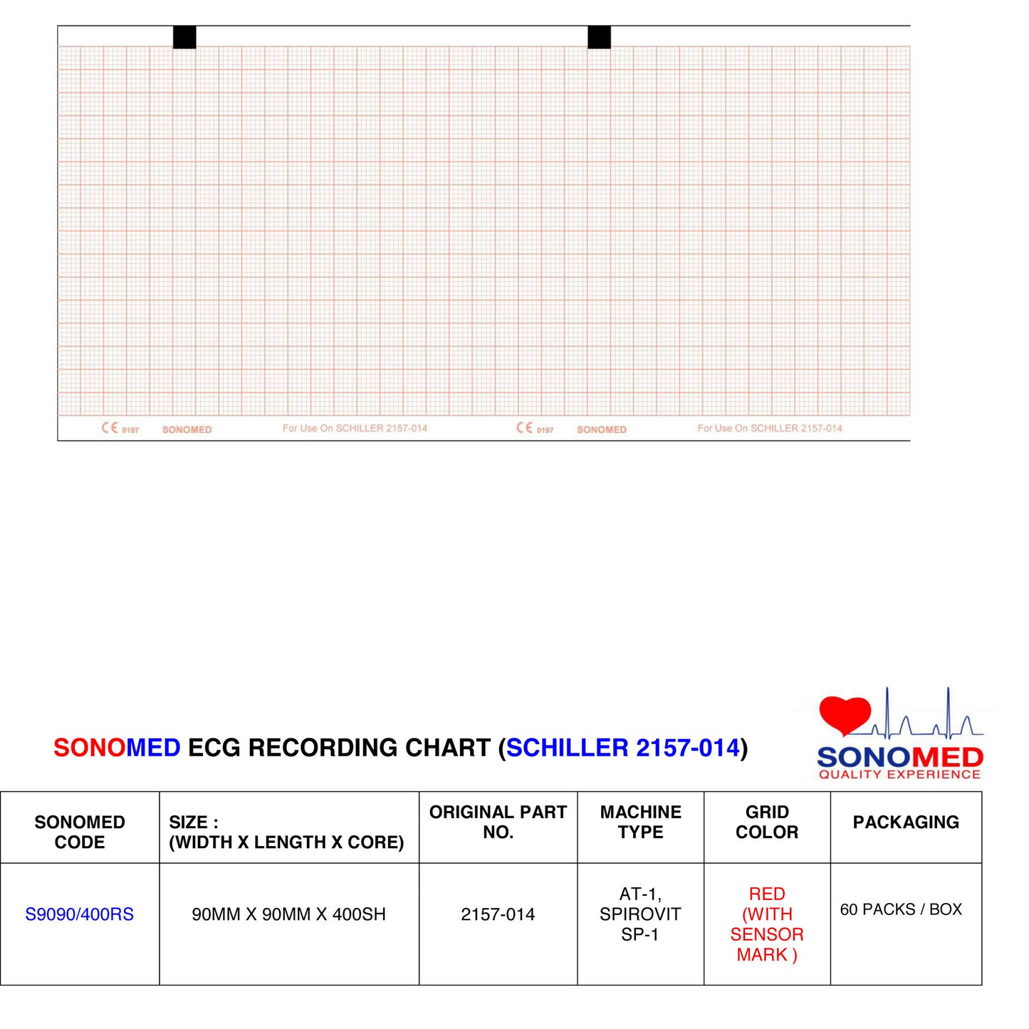 Papel para electrocardiografía marca sonomed modelo S9090/400RS ( shiller AT-1)