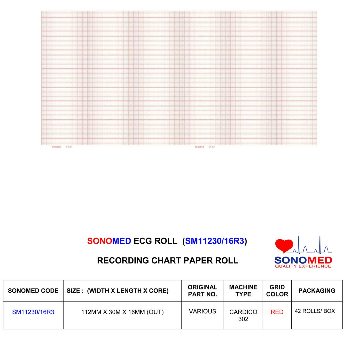 Papel para electrocardiografía marca sonomed modelo SM11230/16R3 (kenz cardico 302)