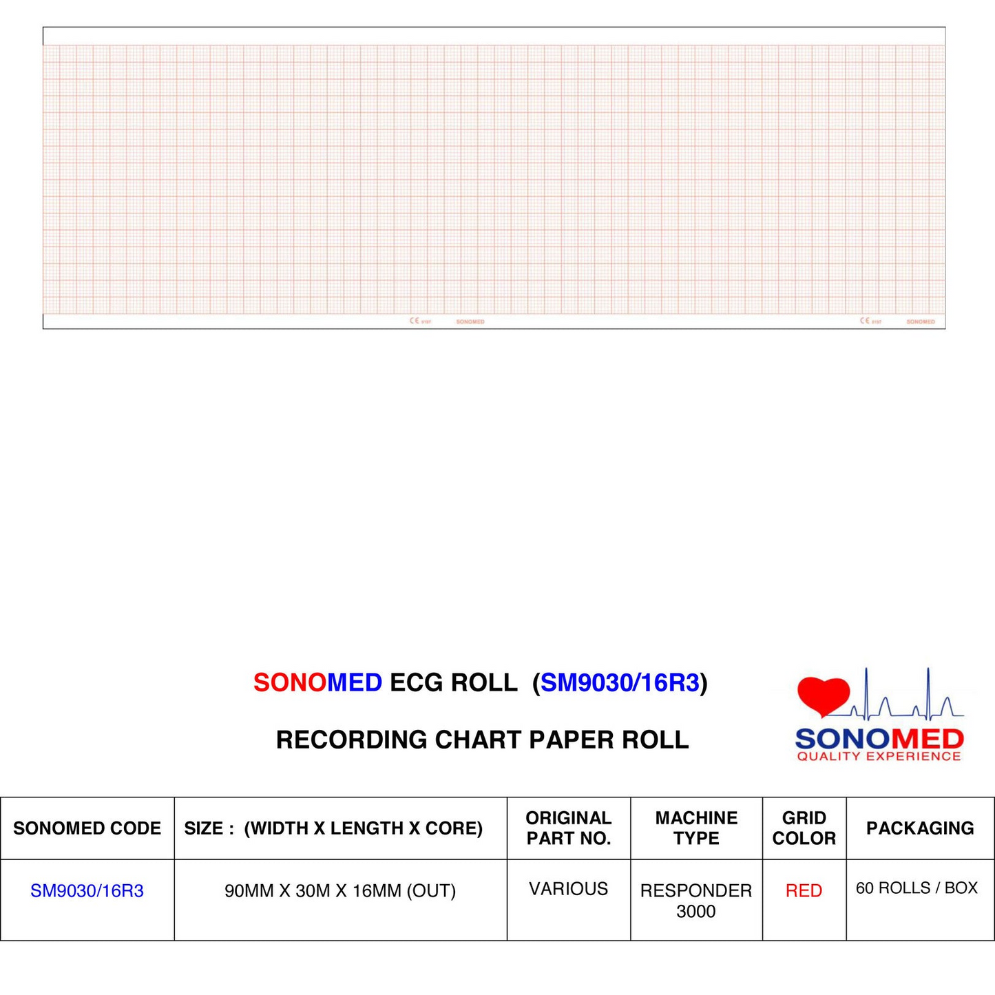 Papel para desfibrilador marca sonomed modelo SM9030/16R (ge responder 3000)