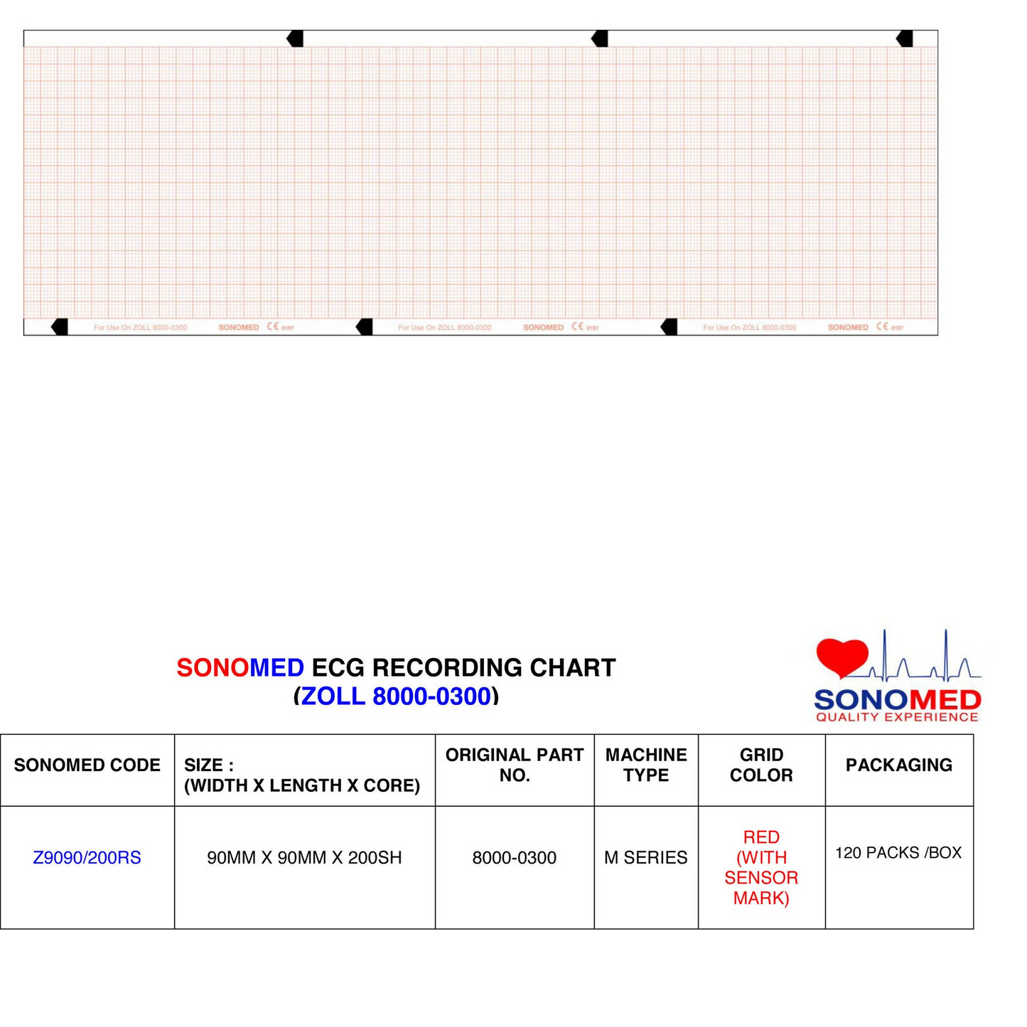 Papel para desfibrilador marca Sonomed modelo Z9090/200RS (Zoll Mseries y Rseries)