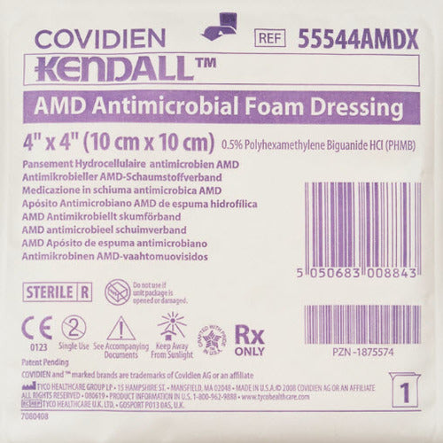 Kendall AMD apósito de espuma antimicrobiano con PHMB de 10.2X10.2 cm REF .55544AMDX caja c/10 pzs