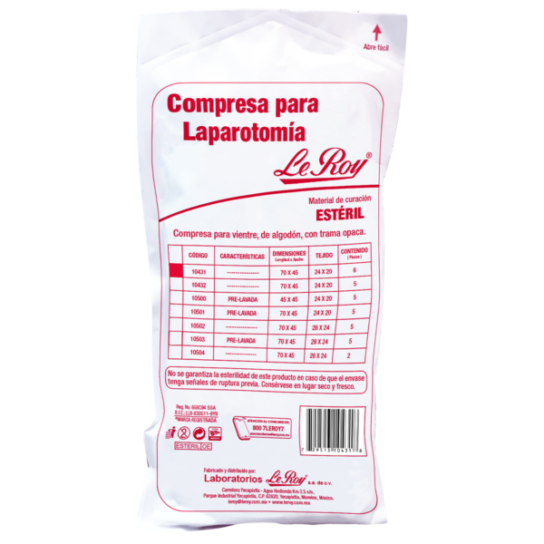 COMPRESA PARA LAPAROTOMIA ESTERIL