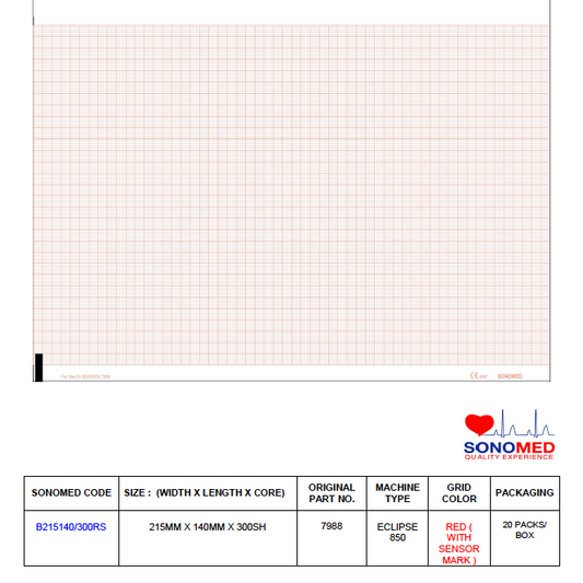 Papel para electrocardiografía marca sonomed modelo B215140/300RS