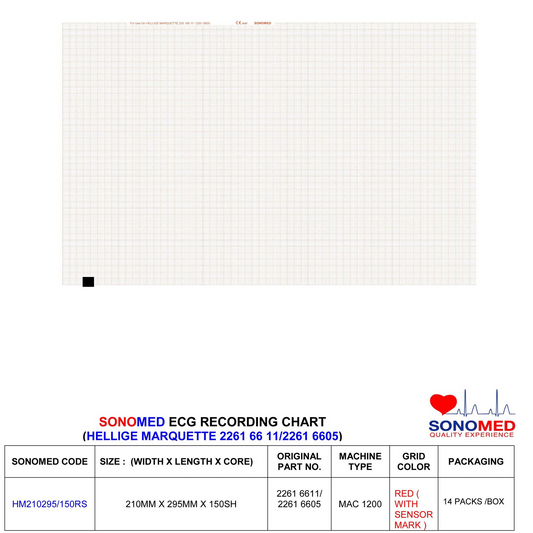 Papel para electrocardiografía marca sonomed modelo HM210295/150RS