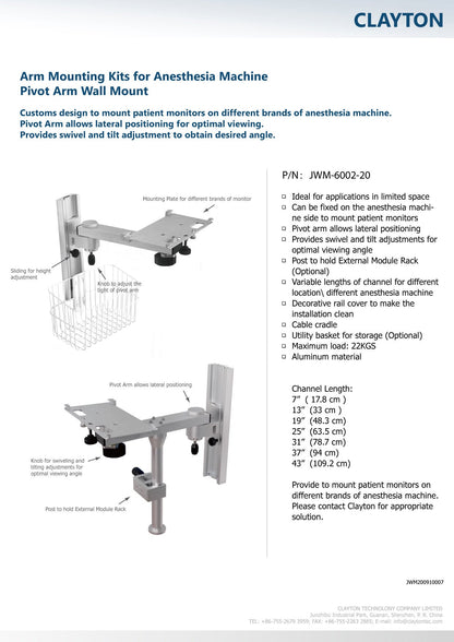 Soporte de monitor a pared con eje móvil marca Clayton modelo jwm-6002-20 - ORTO-PAC, SILLAS DE RUEDAS, CAMAS HOSPITALARIAS, ORTOPEDIA BLANDA, CUNA PEDIATRICA, CARROS ROJOS, RODILLERAS, TOBILLERAS, CAMILLAS DE TRASLADO, CAMILLAS DE EMERGENCIA, PAPEL PARA EQUIPO MEDICO