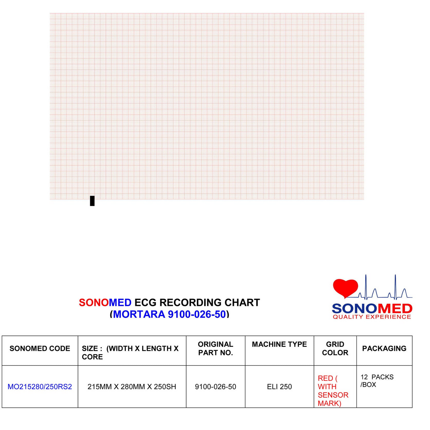 Papel para electrocardiografía  marca sonomed modelo MO215280/250RS2 (mortara eli250)