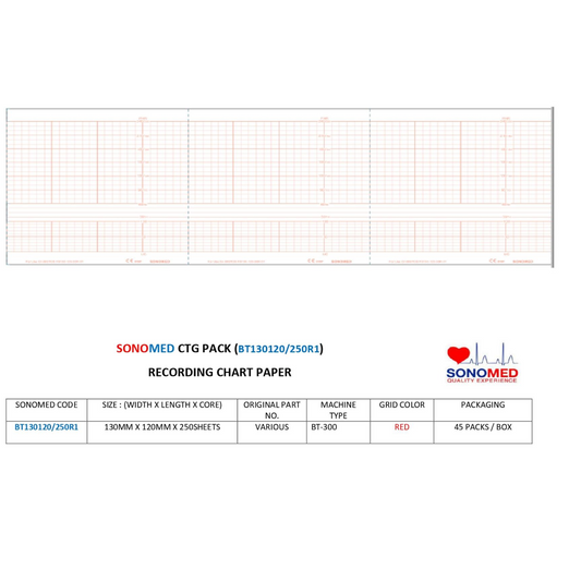 Papel para tococardiógrafo marca sonomed  modelo BT130120/250R1