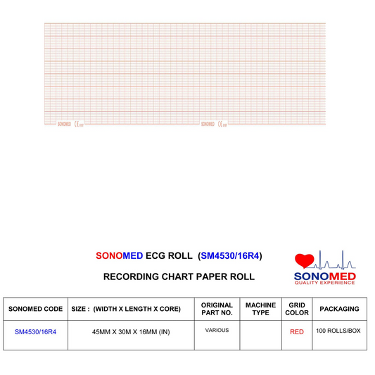 Papel para electrocardiografía marca sonomed modelo SM4530/16R4