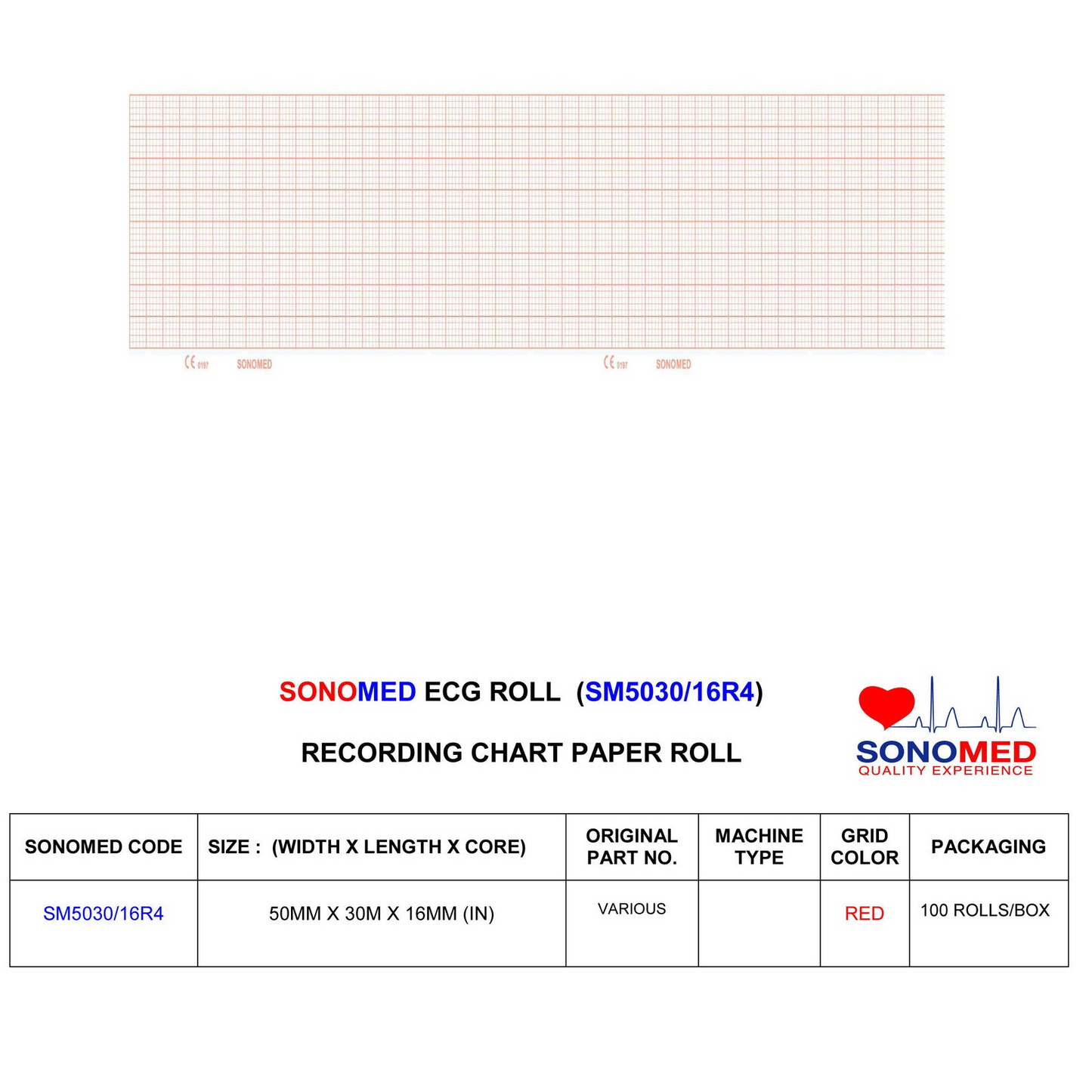 Papel para electrocardiografía marca sonomed modelo SM5030/16R4