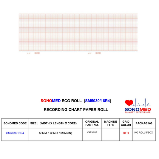 Papel para electrocardiografía marca sonomed modelo SM5030/16R4