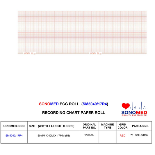 Papel para electrocardiografía marca sonomed modelo SM5040/17R4