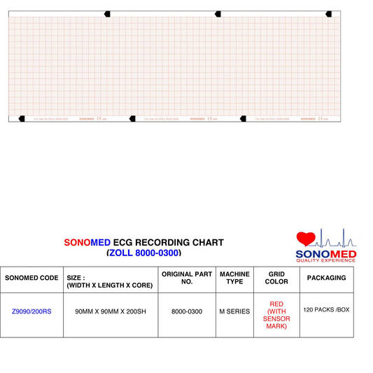 Papel para desfibrilador  marca Sonomed modelo Z9090/200RS (Zoll Mseries y Rseries)