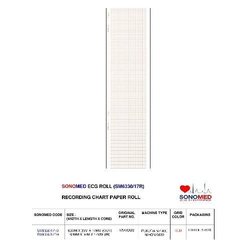 Papel para electrocardiografía marca sonomed modelo SM6330/17R4 (fukuda y nihon)