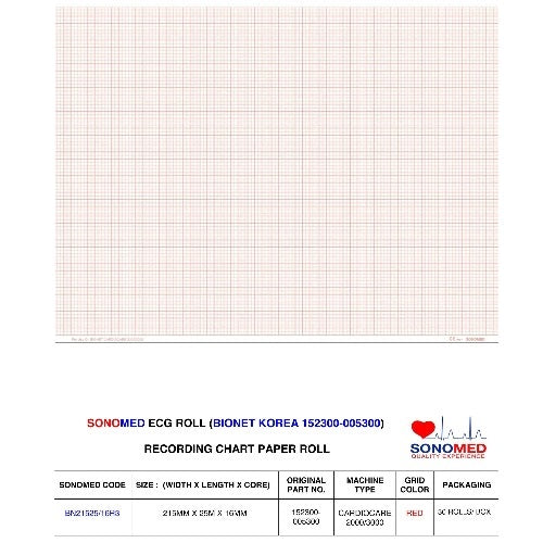 Papel para electrocardiografía marca sonomed modelo BN21525/16R3