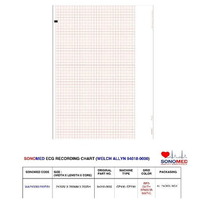 Papel para electrocardiografía marca sonomed modelo WA210280/200RS1 (welch allyn CP100 y CP200)