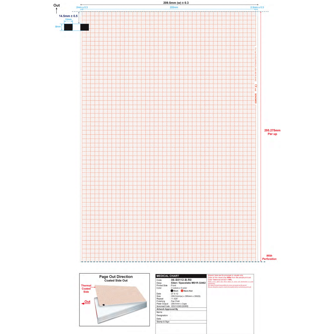 Papel para electrocardiografía marca sonomed modelo ED210295/200RS