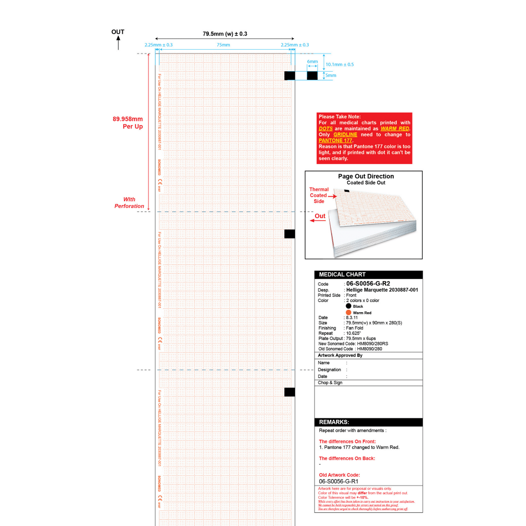 Papel para electrocardiógrafo marca sonomed modelo HM8090/280RS